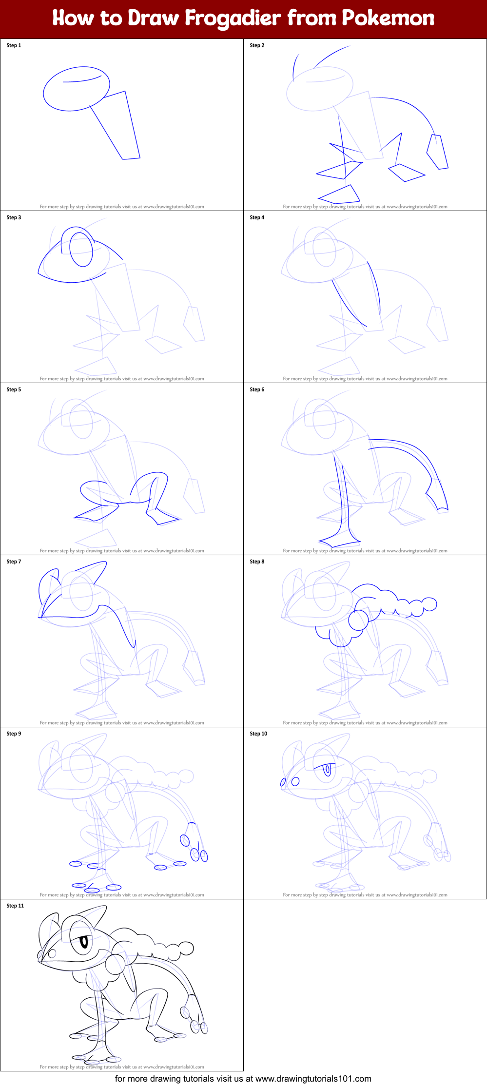 How to Draw Frogadier from Pokemon Printable Step by Step