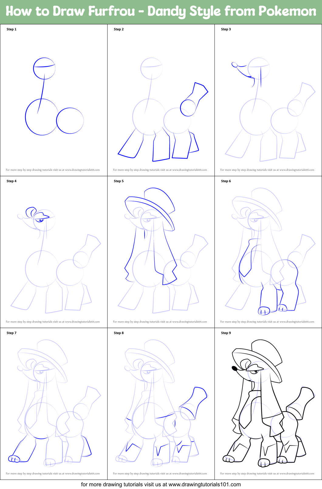How to Draw Furfrou - Dandy Style from Pokemon Printable Step by Step
