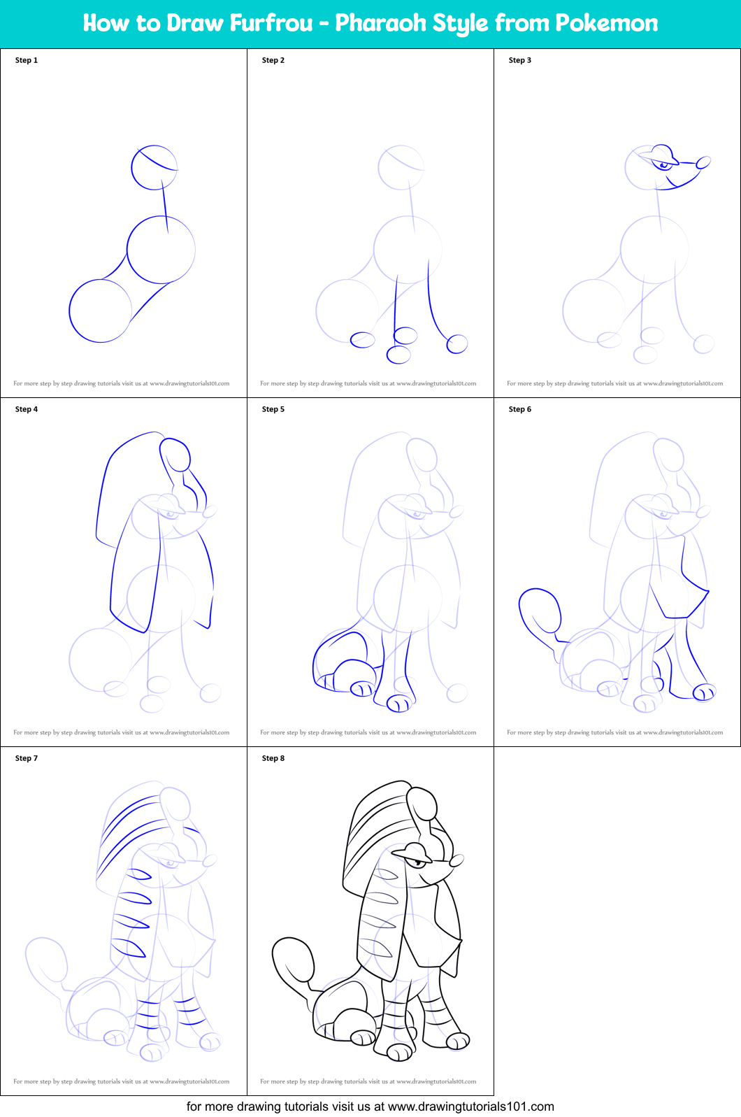 How to Draw Furfrou - Pharaoh Style from Pokemon Printable Step by Step