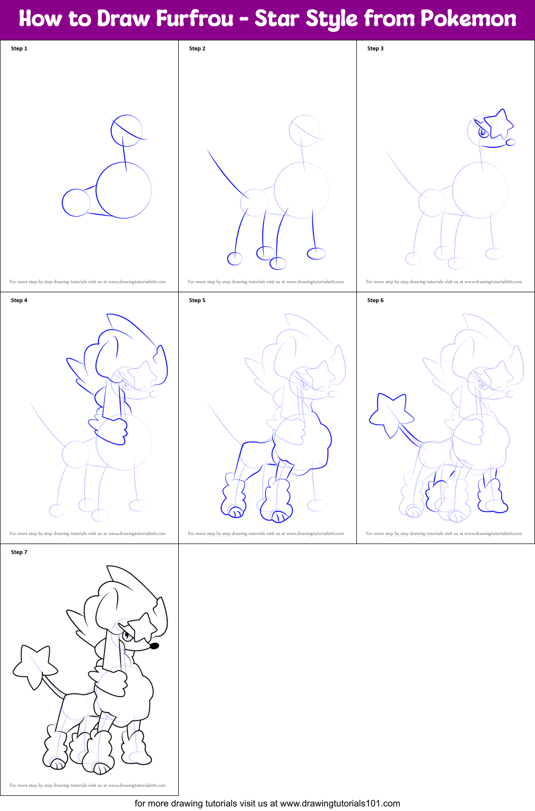 How to Draw Furfrou - Star Style from Pokemon Printable Step by Step