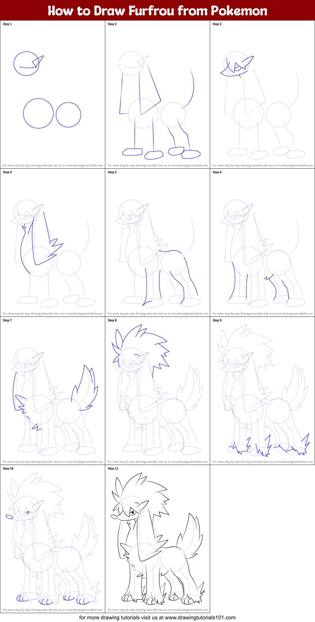 How to Draw Furfrou from Pokemon Printable Step by Step