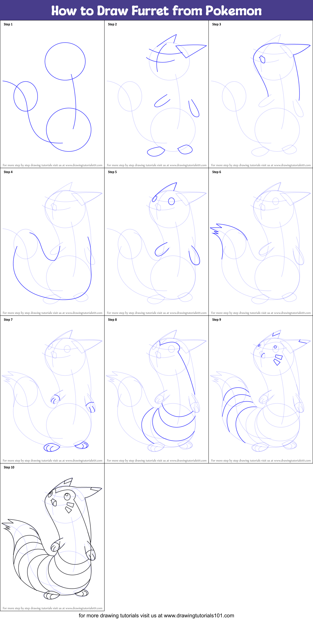 How to Draw Furret from Pokemon Printable Step by Step