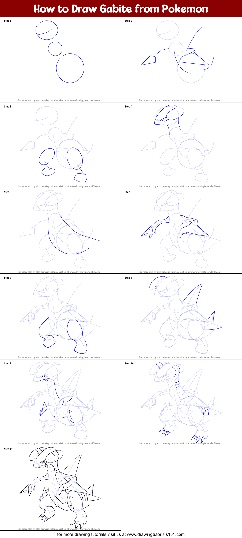 How to Draw Gabite from Pokemon Printable Step by Step