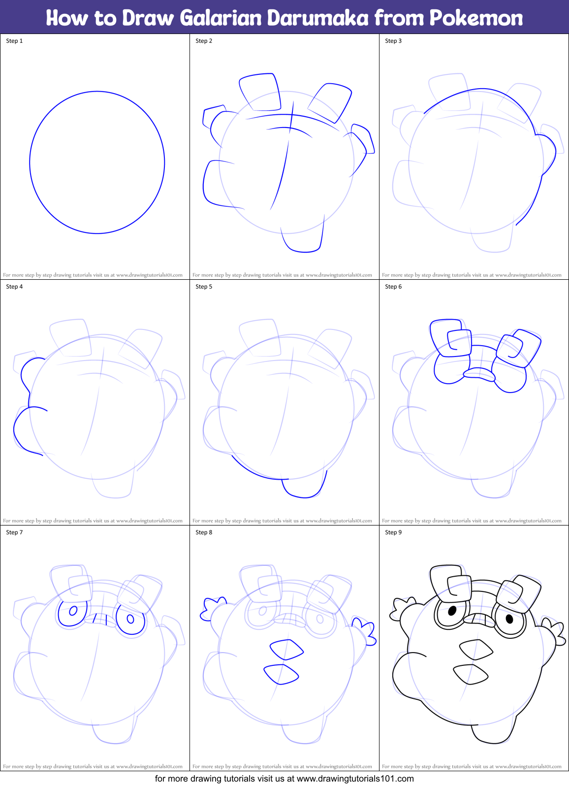 How to Draw Galarian Darumaka from Pokemon Printable Step by Step