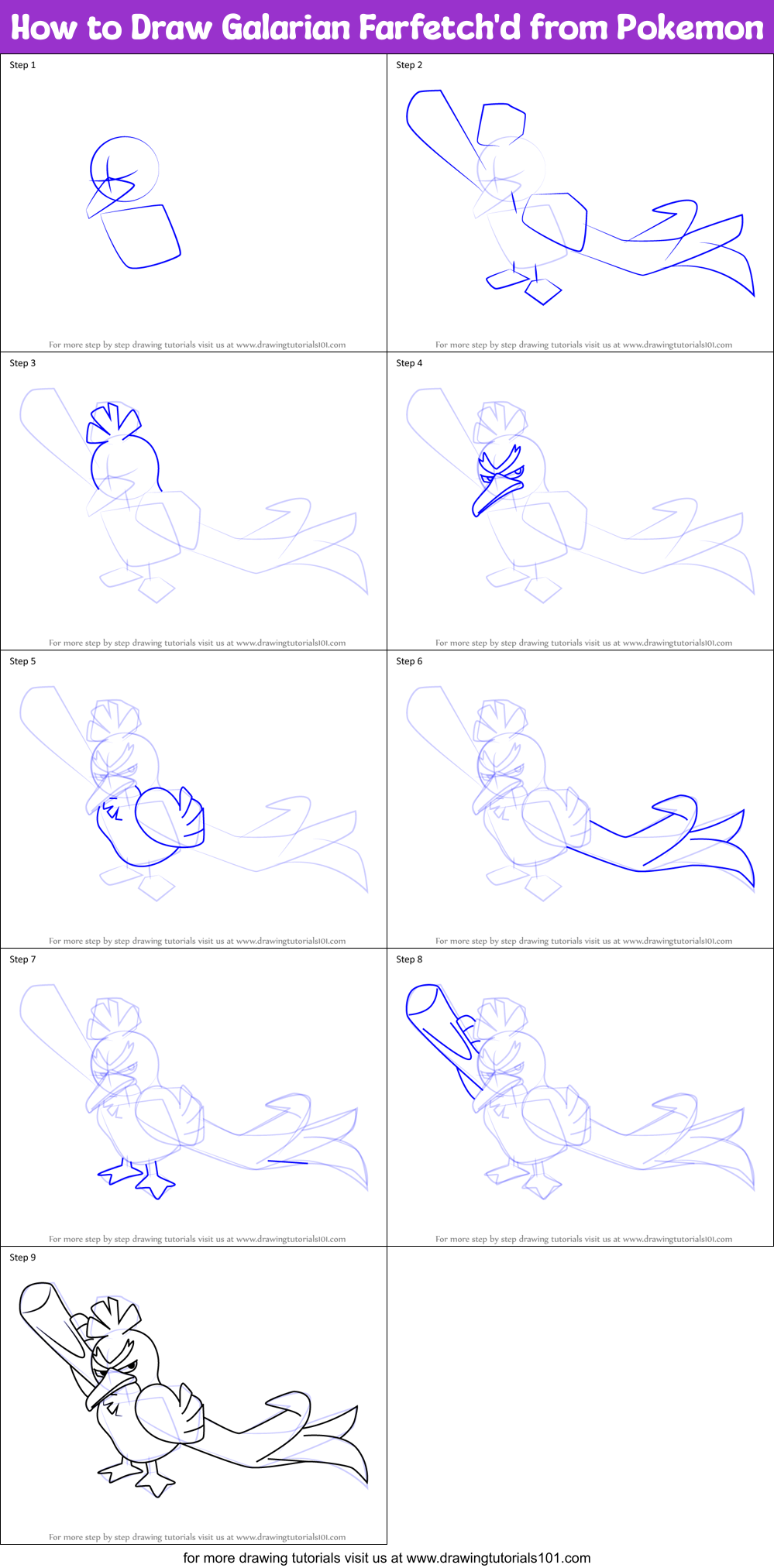 How to Draw Galarian Farfetch'd from Pokemon Printable Step by Step