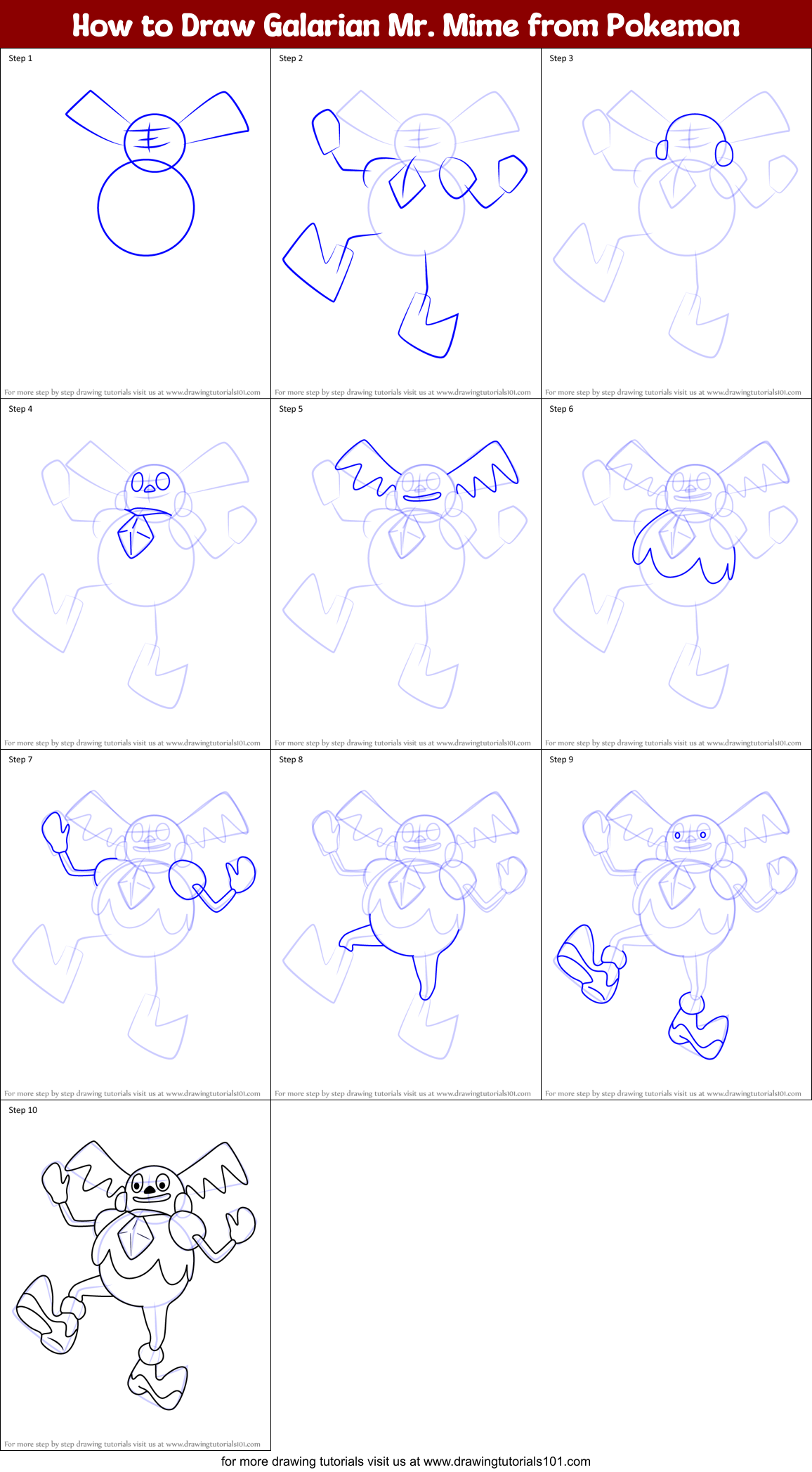 How to Draw Galarian Mr. Mime from Pokemon Printable Step by Step