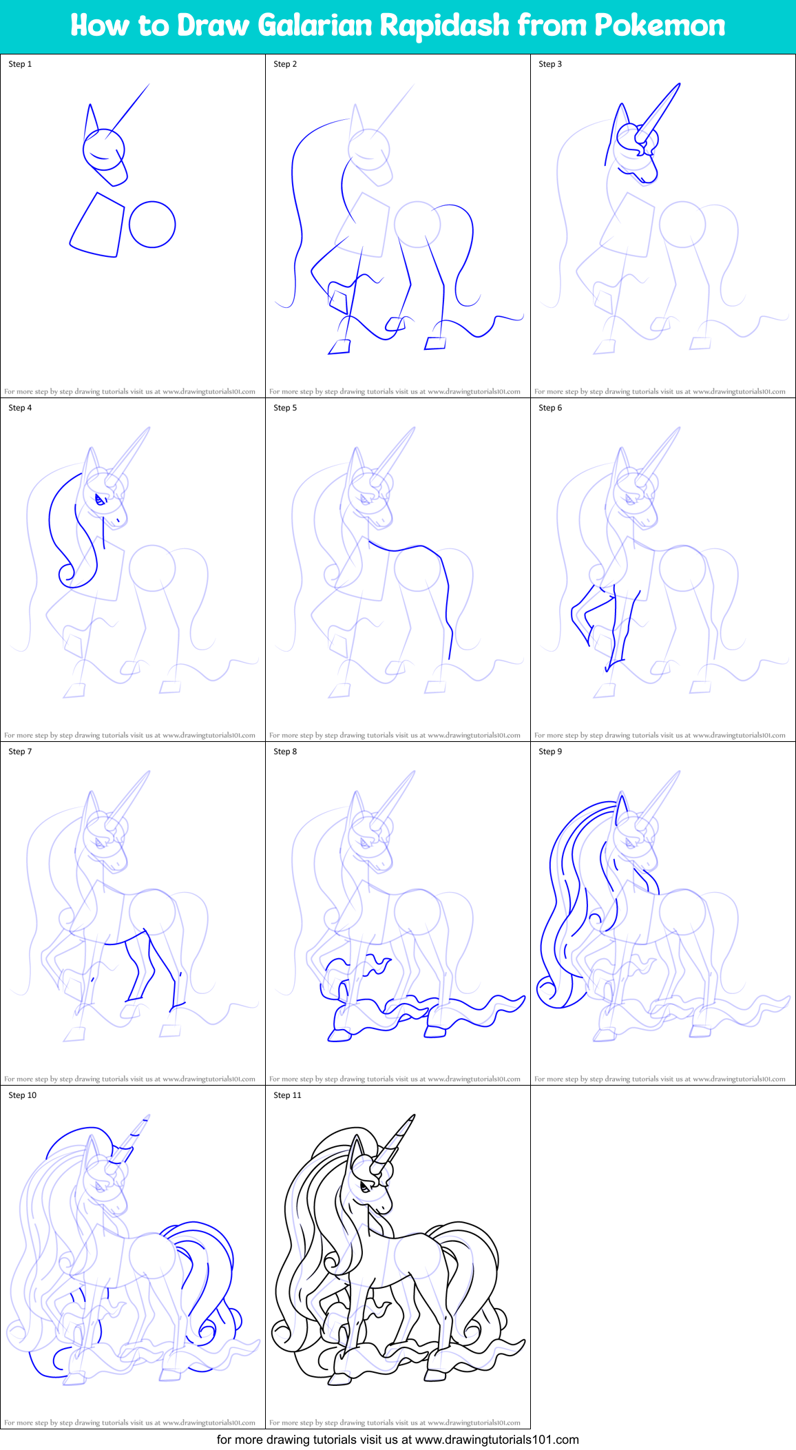 How to Draw Galarian Rapidash from Pokemon Printable Step by Step