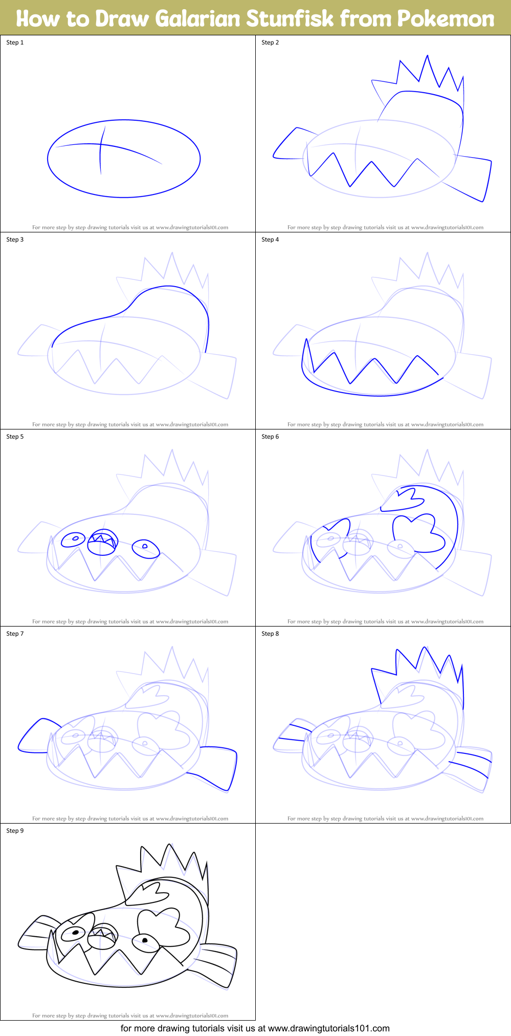 How to Draw Galarian Stunfisk from Pokemon Printable Step by Step