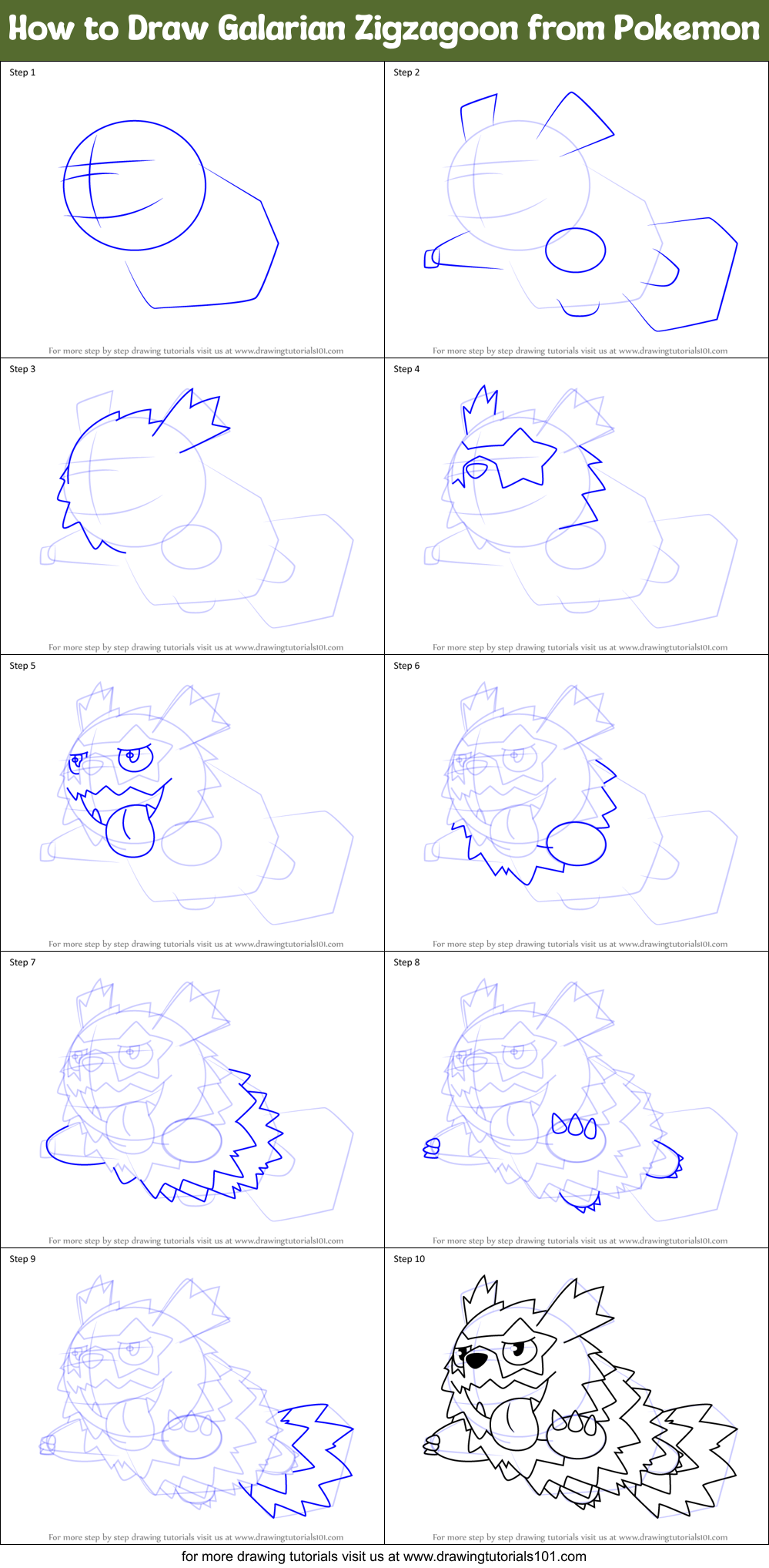 How to Draw Galarian Zigzagoon from Pokemon Printable Step by Step
