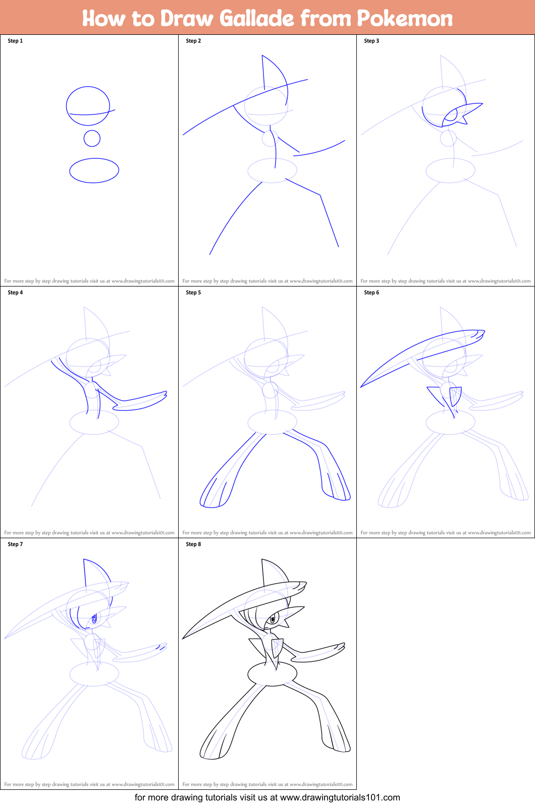 How to Draw Gallade from Pokemon Printable Step by Step