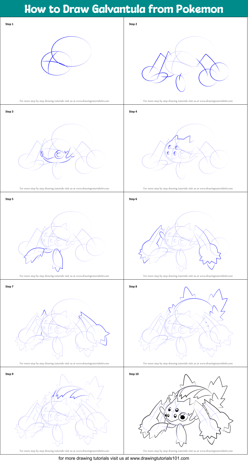 How to Draw Galvantula from Pokemon Printable Step by Step