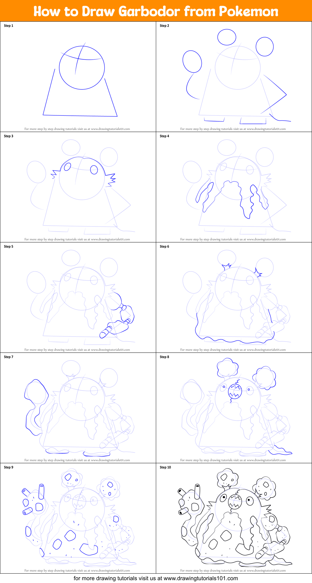 How to Draw Garbodor from Pokemon Printable Step by Step