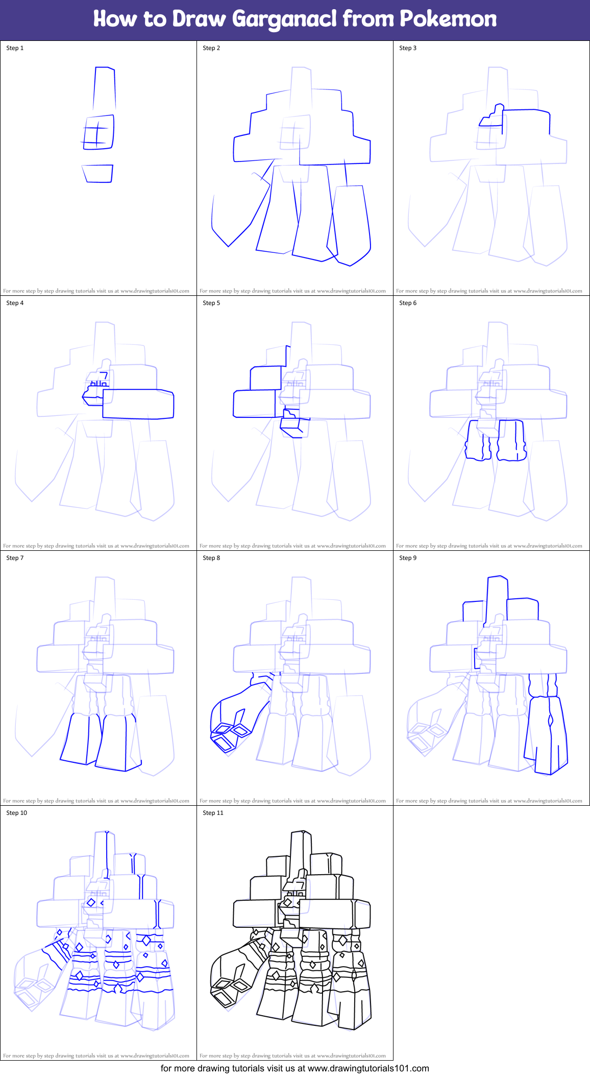 How to Draw Garganacl from Pokemon Printable Step by Step