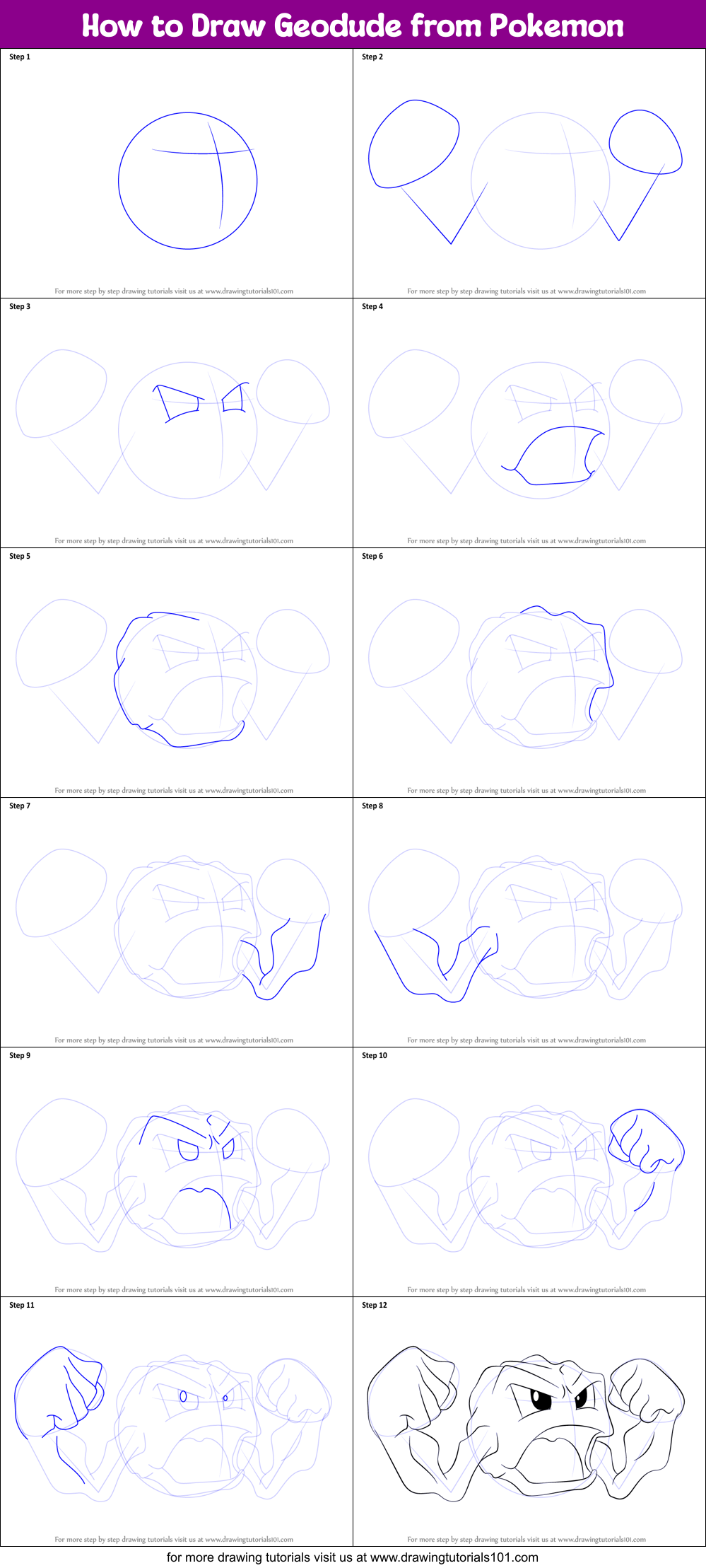 How to Draw Geodude from Pokemon Printable Step by Step
