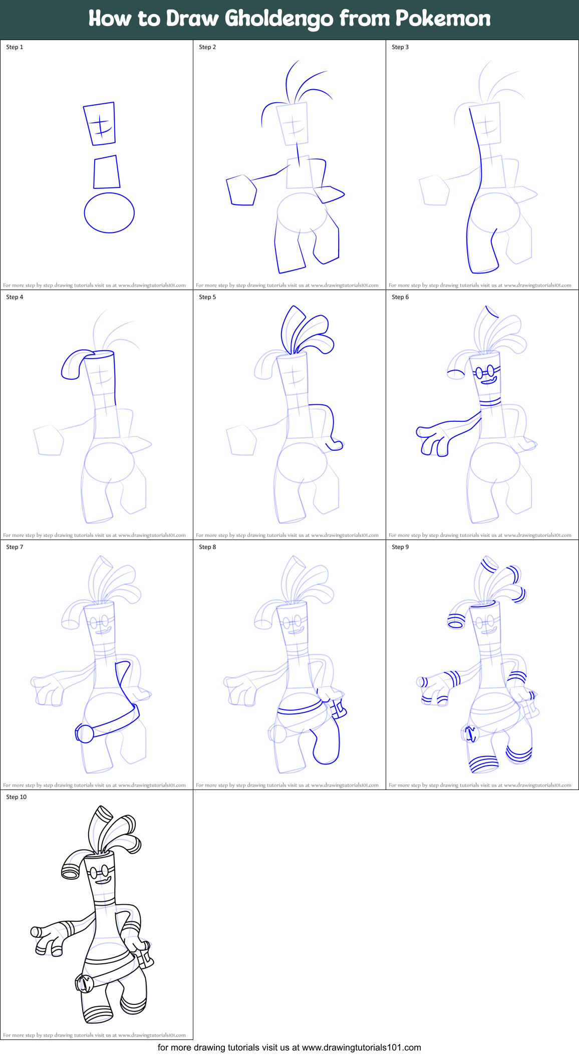 How to Draw Gholdengo from Pokemon Printable Step by Step