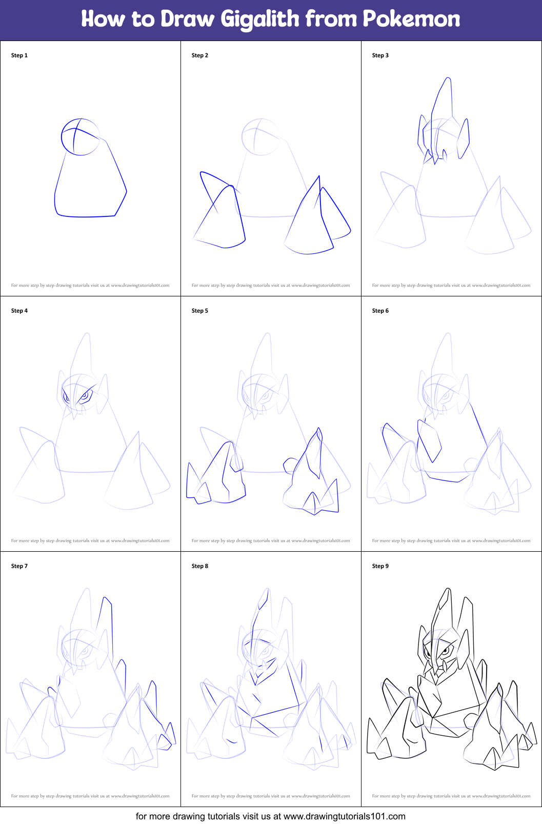 How to Draw Gigalith from Pokemon printable step by step drawing sheet