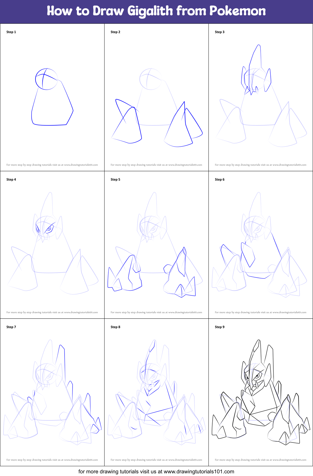 How to Draw Gigalith from Pokemon Printable Step by Step
