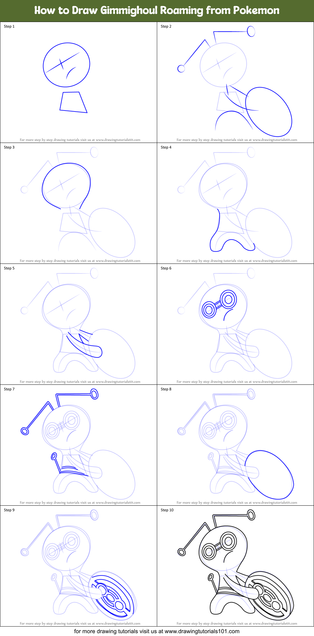 How to Draw Gimmighoul Roaming from Pokemon Printable Step by Step