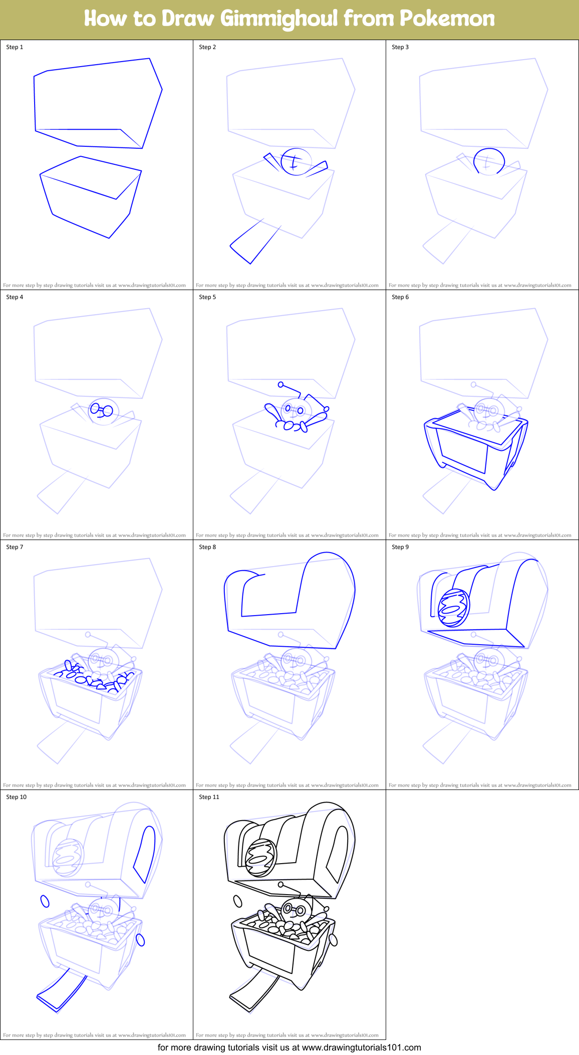 How to Draw Gimmighoul from Pokemon Printable Step by Step