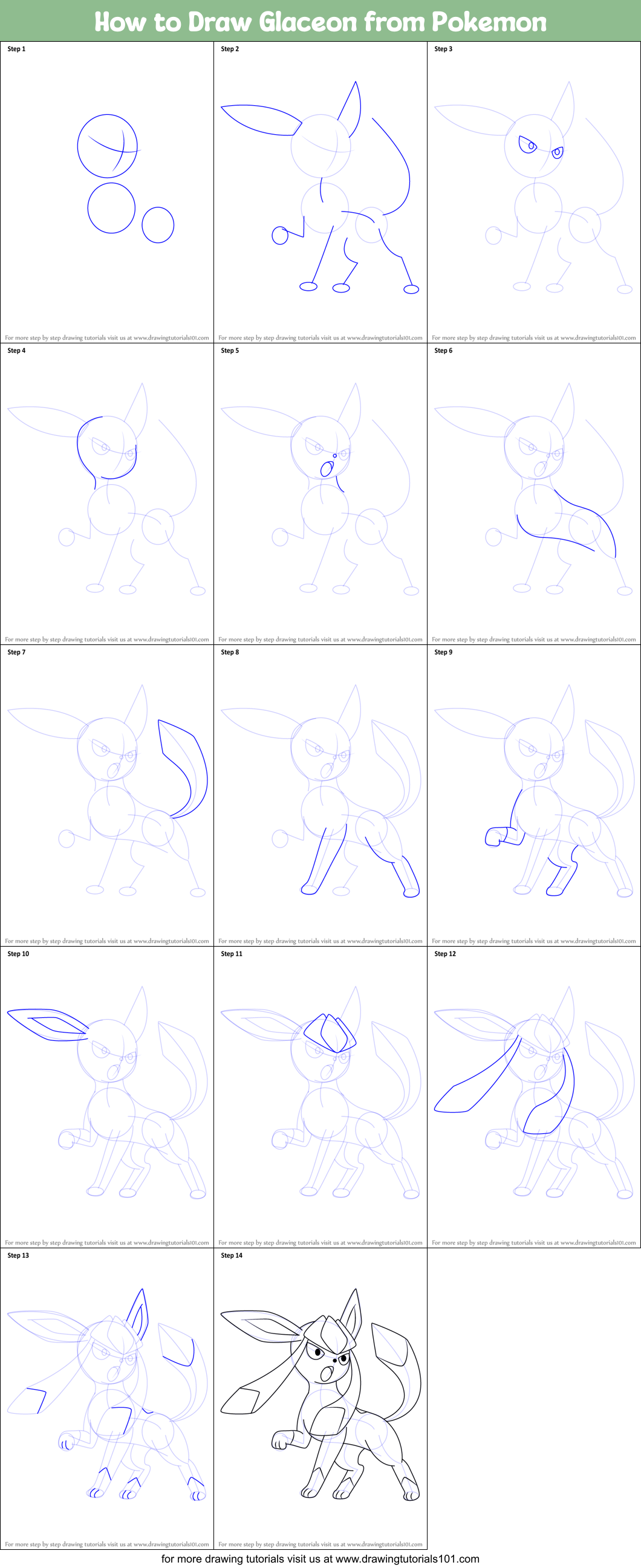 How to Draw Glaceon from Pokemon Printable Step by Step