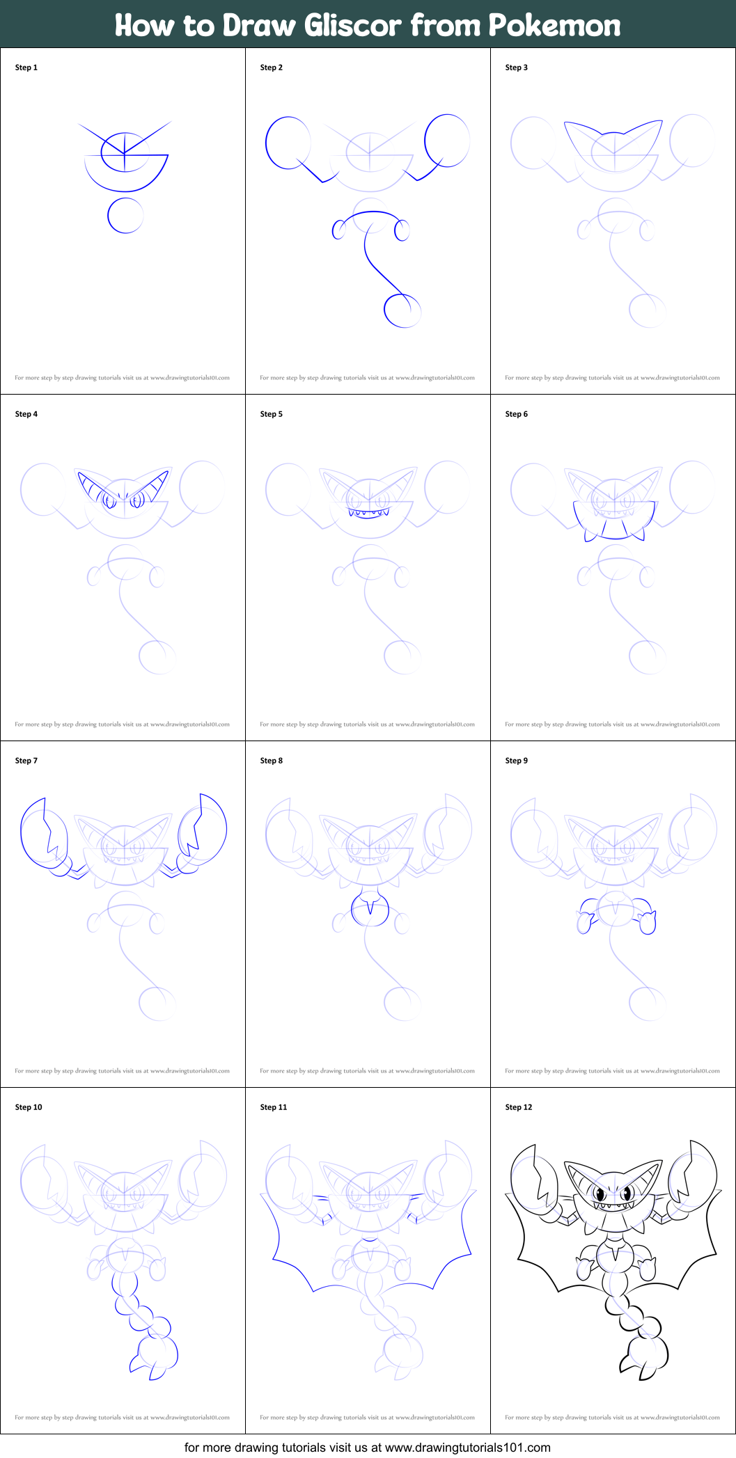 How to Draw Gliscor from Pokemon Printable Step by Step