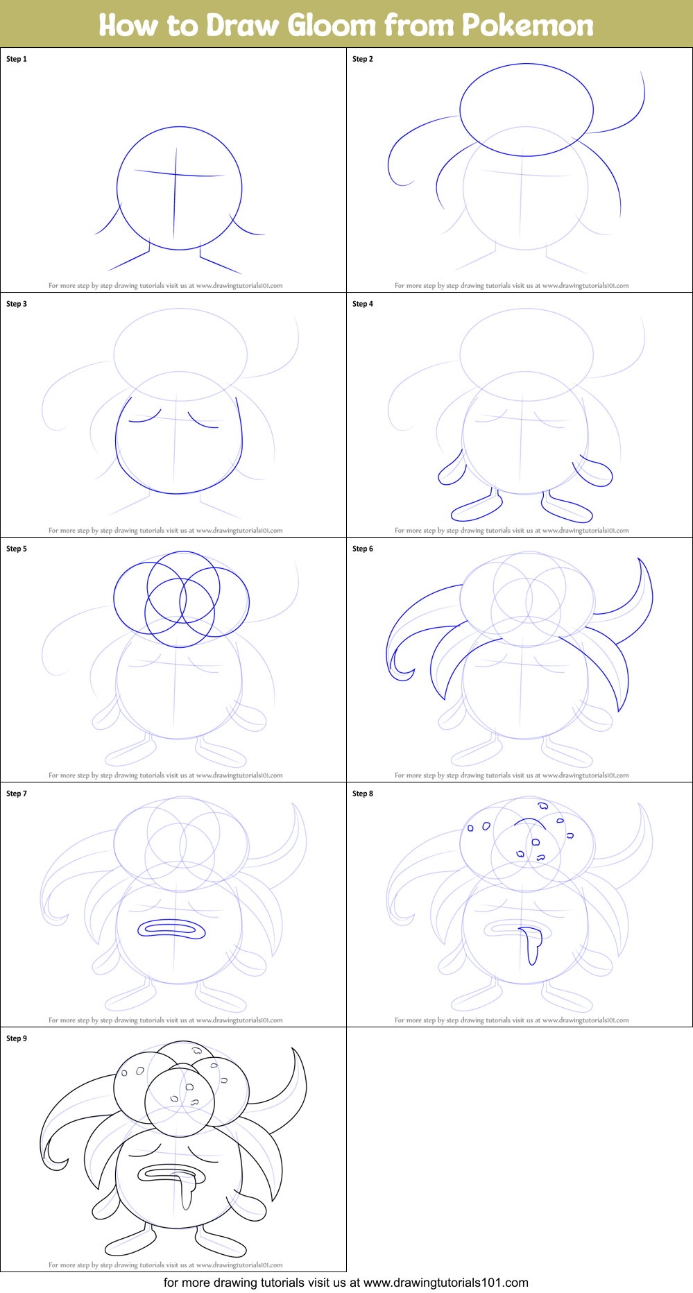 How to Draw Gloom from Pokemon Printable Step by Step