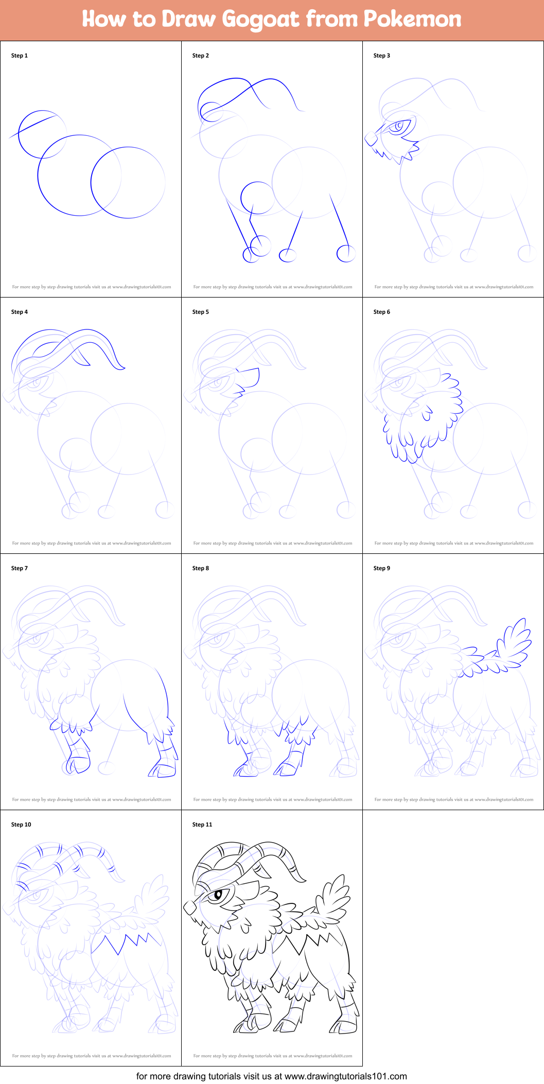 How to Draw Gogoat from Pokemon Printable Step by Step