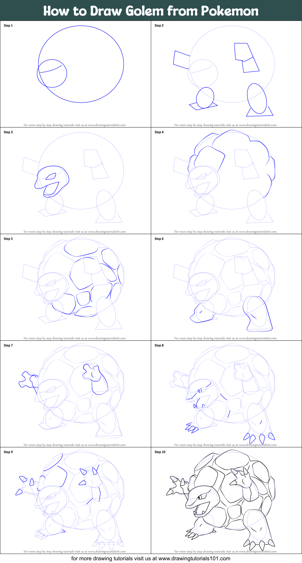 How to Draw Golem from Pokemon Printable Step by Step