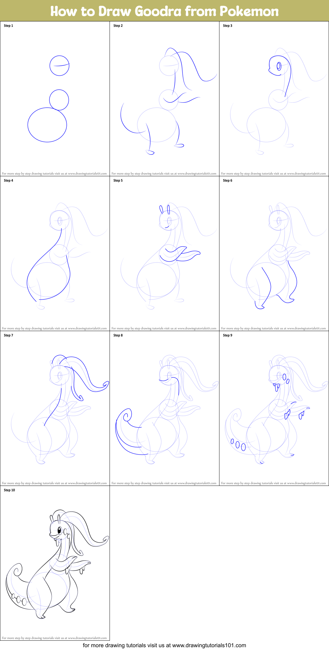 How to Draw Goodra from Pokemon Printable Step by Step