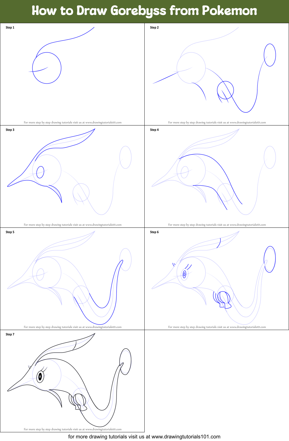 How to Draw Gorebyss from Pokemon Printable Step by Step