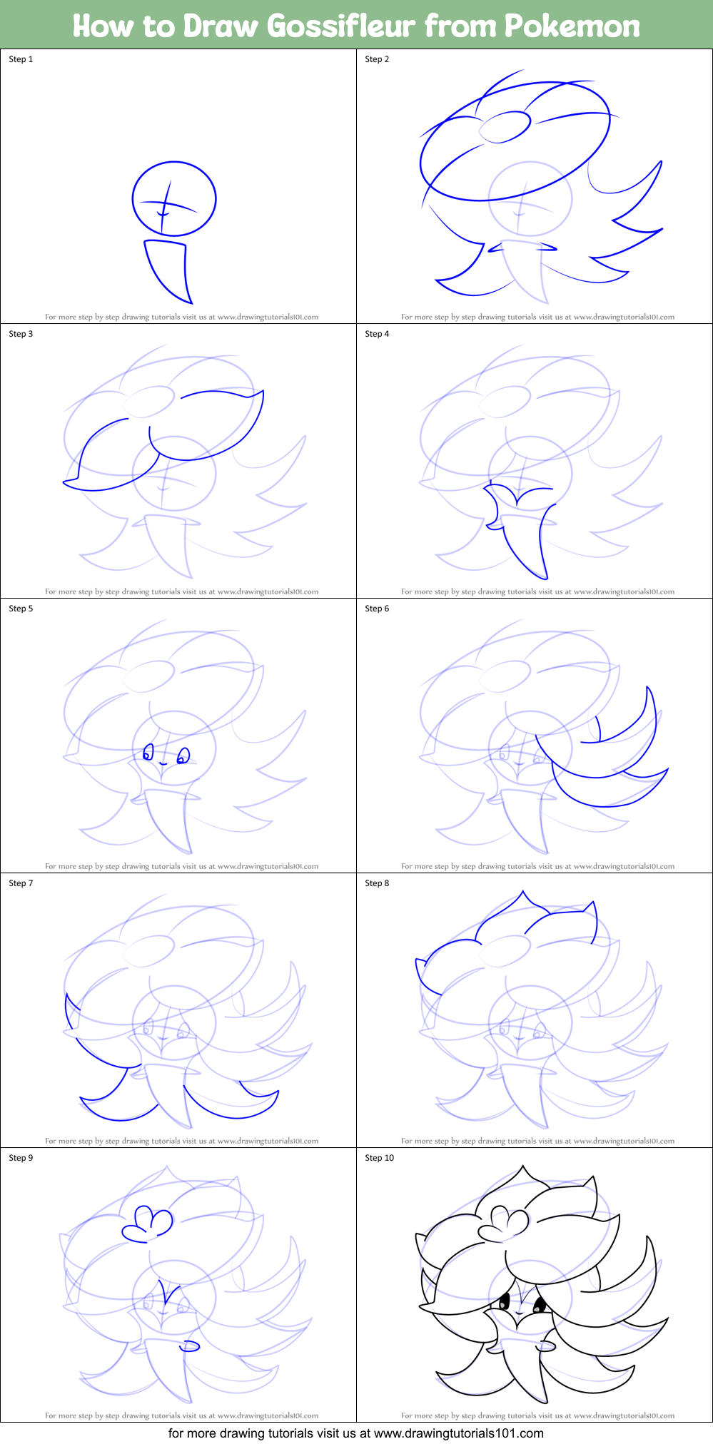 How to Draw Gossifleur from Pokemon Printable Step by Step
