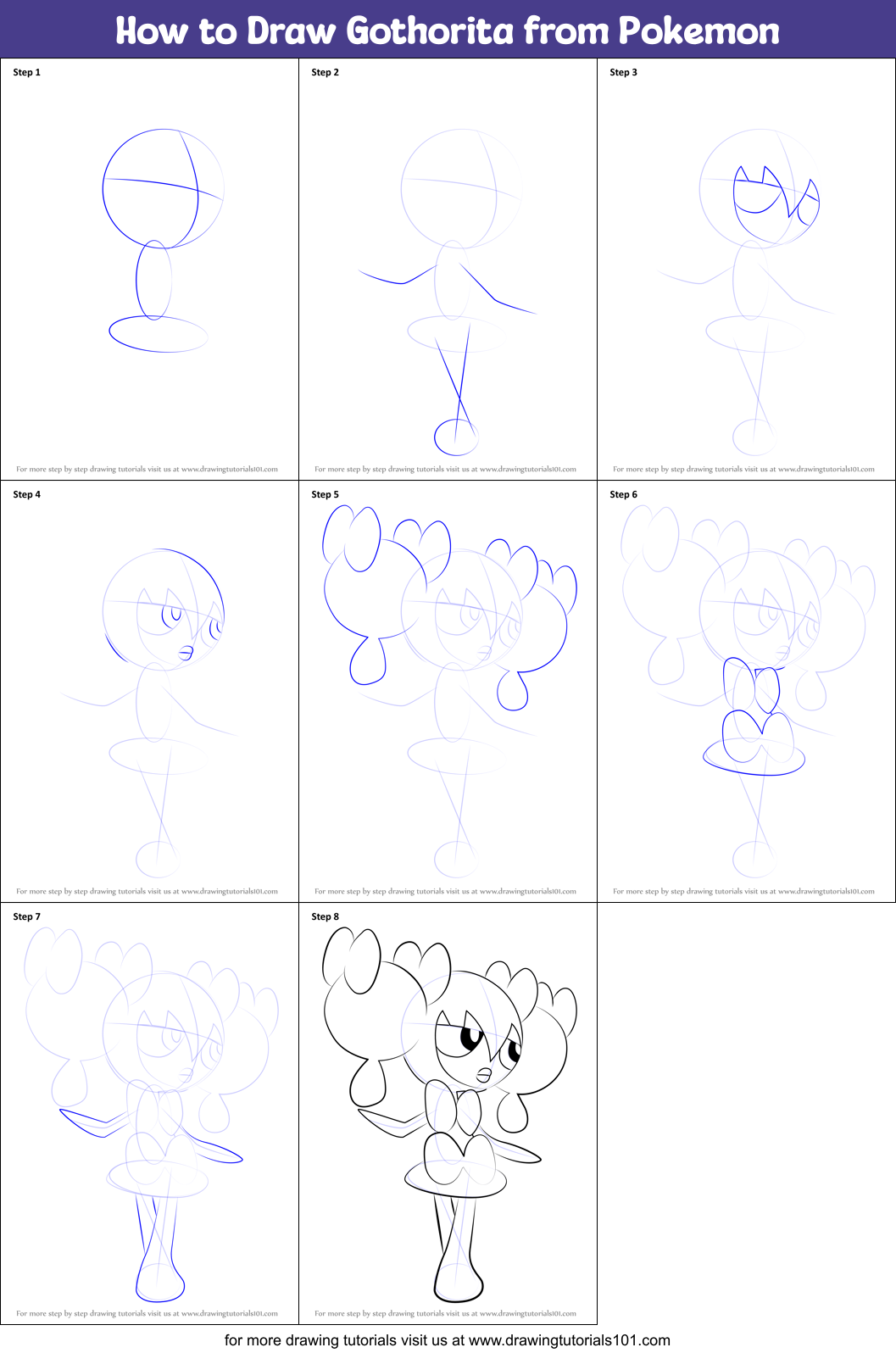 How to Draw Gothorita from Pokemon Printable Step by Step