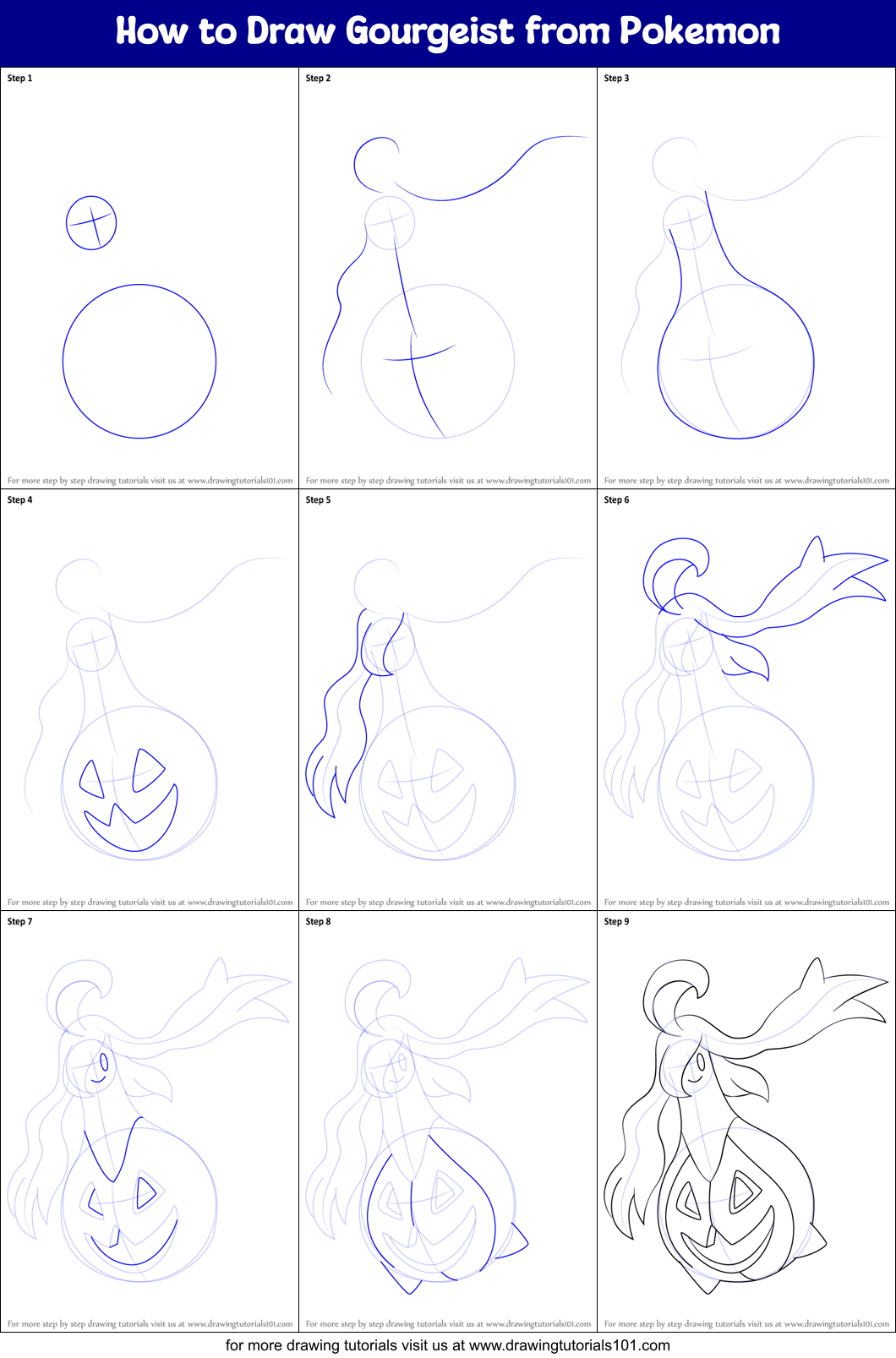 How to Draw Gourgeist from Pokemon Printable Step by Step