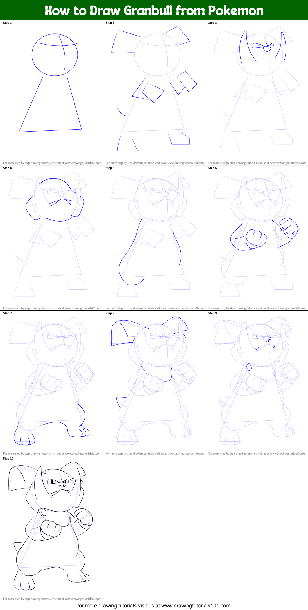 How to Draw Granbull from Pokemon Printable Step by Step