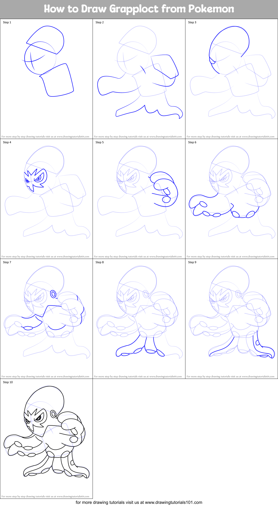 How to Draw Grapploct from Pokemon Printable Step by Step