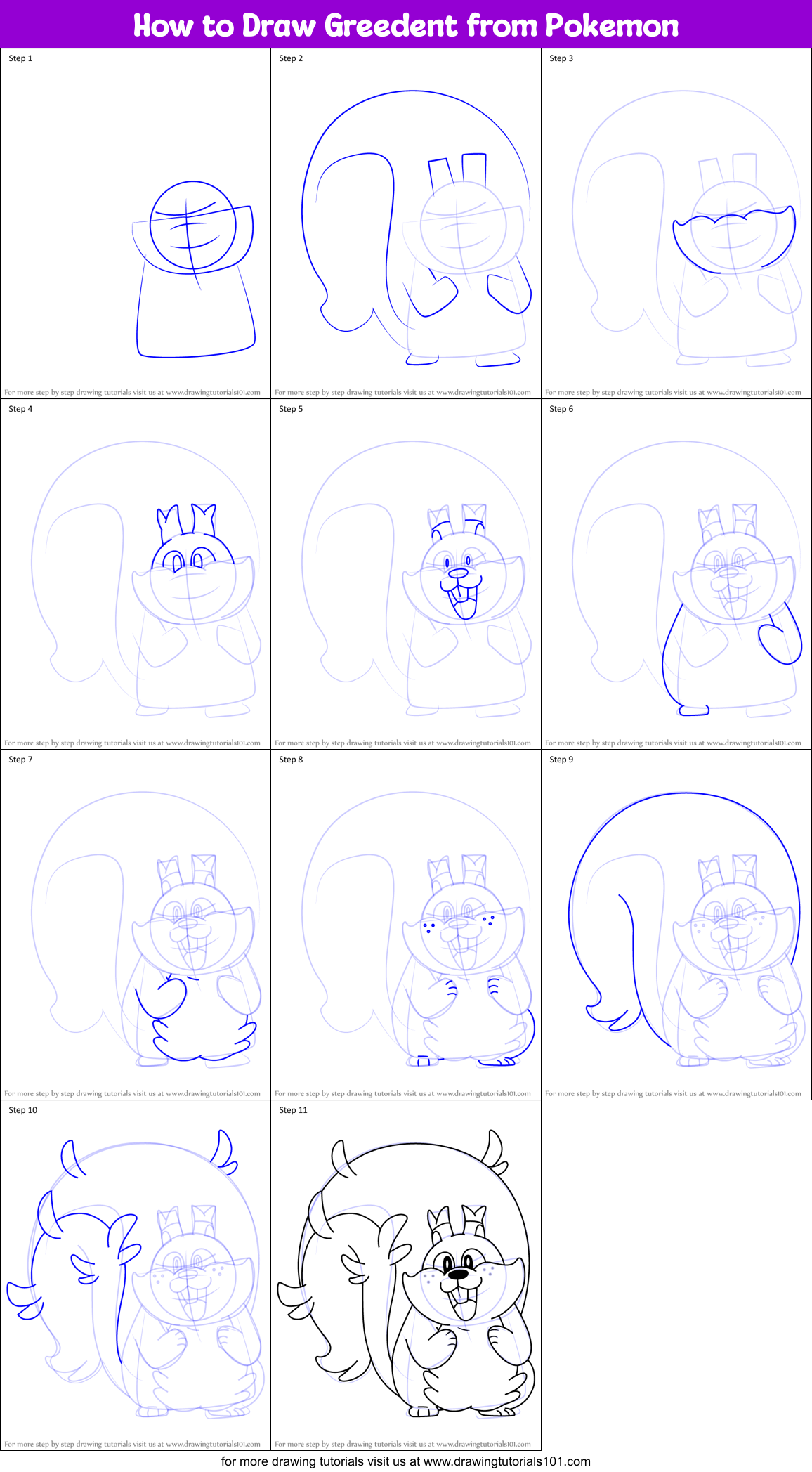 How to Draw Greedent from Pokemon Printable Step by Step