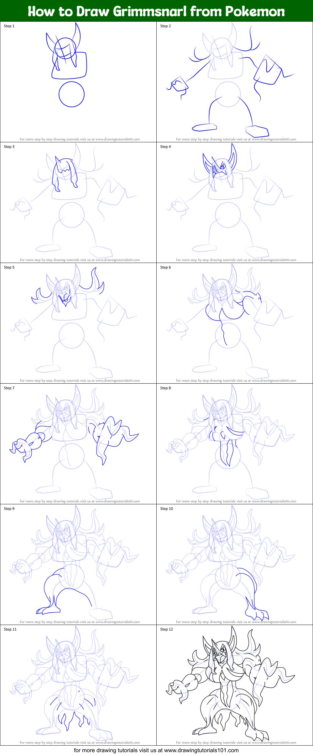 How to Draw Grimmsnarl from Pokemon Printable Step by Step