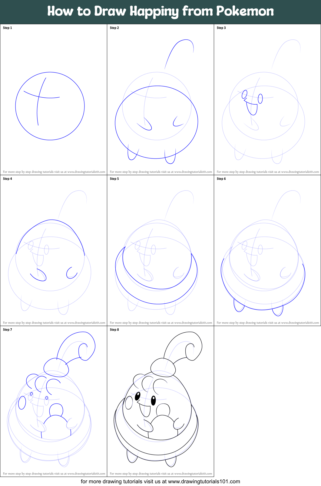 How to Draw Happiny from Pokemon Printable Step by Step