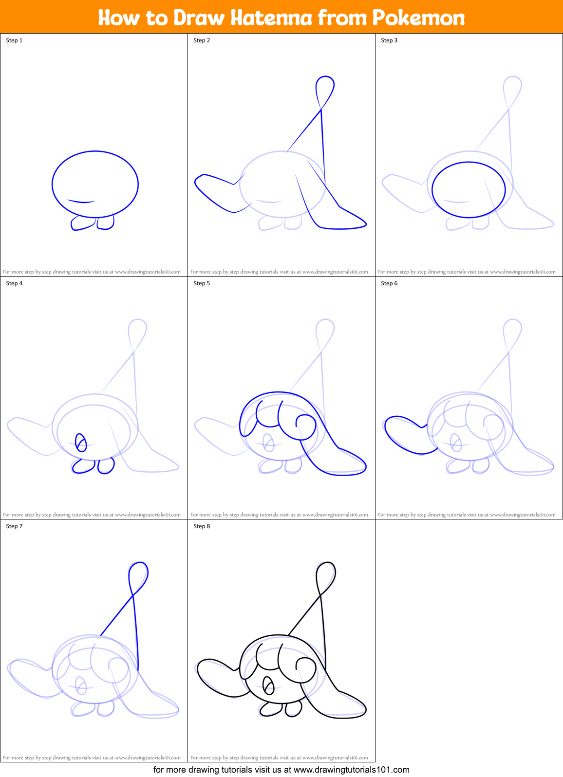 How to Draw Hatenna from Pokemon Printable Step by Step