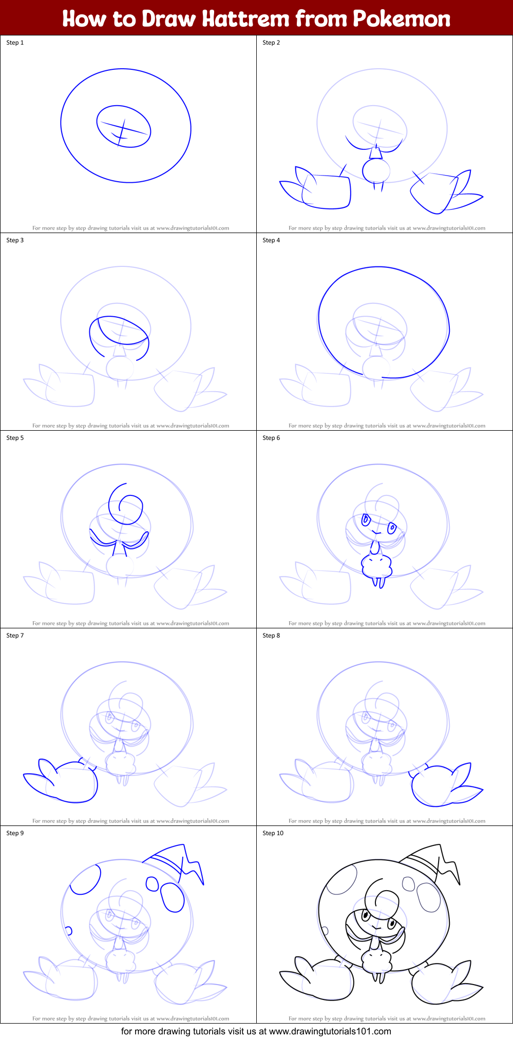 How to Draw Hattrem from Pokemon Printable Step by Step