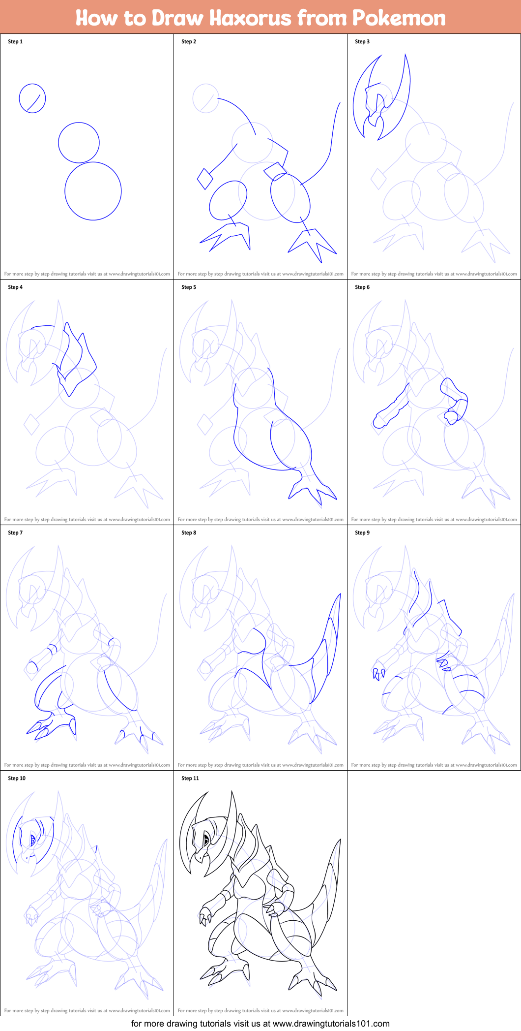 How to Draw Haxorus from Pokemon Printable Step by Step