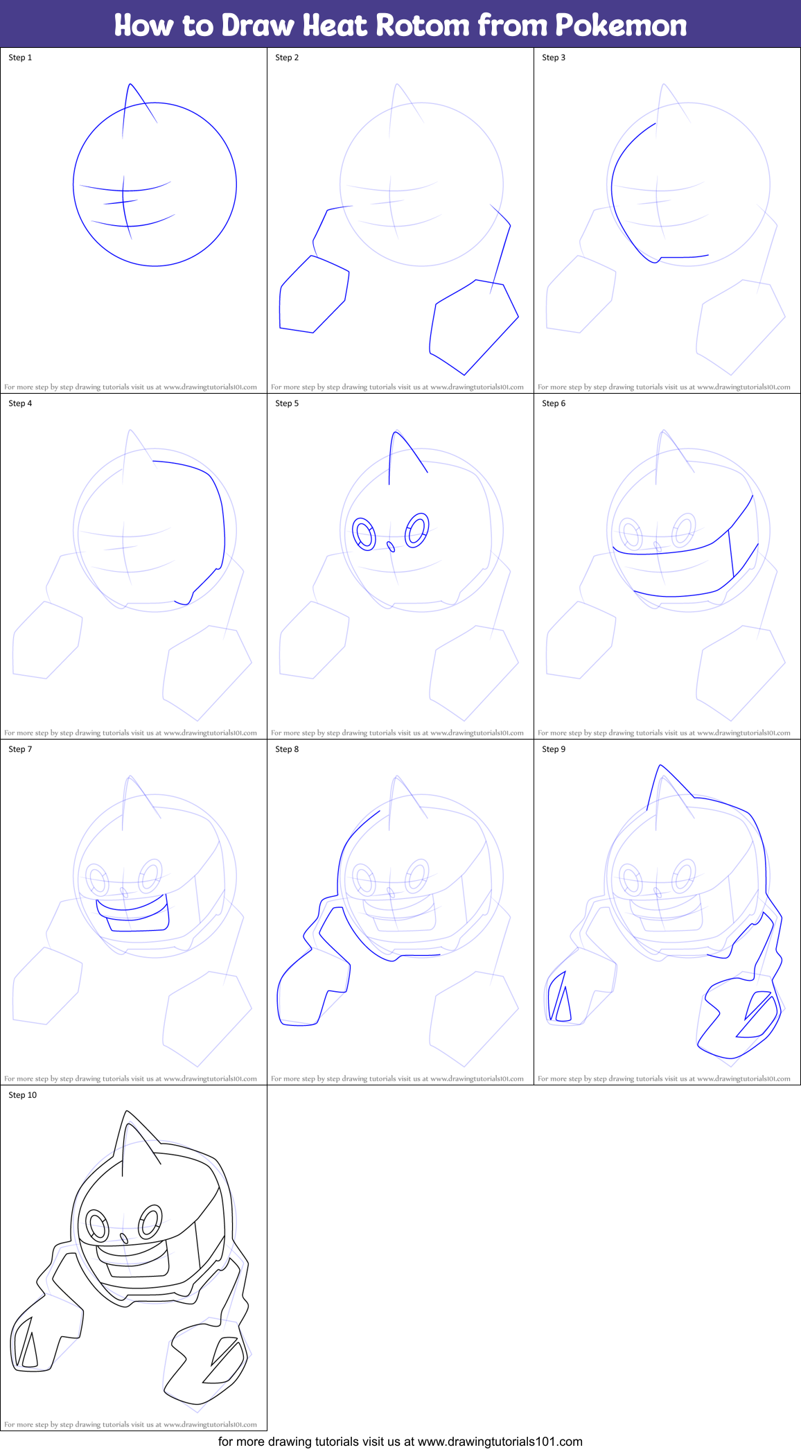 How to Draw Heat Rotom from Pokemon Printable Step by Step