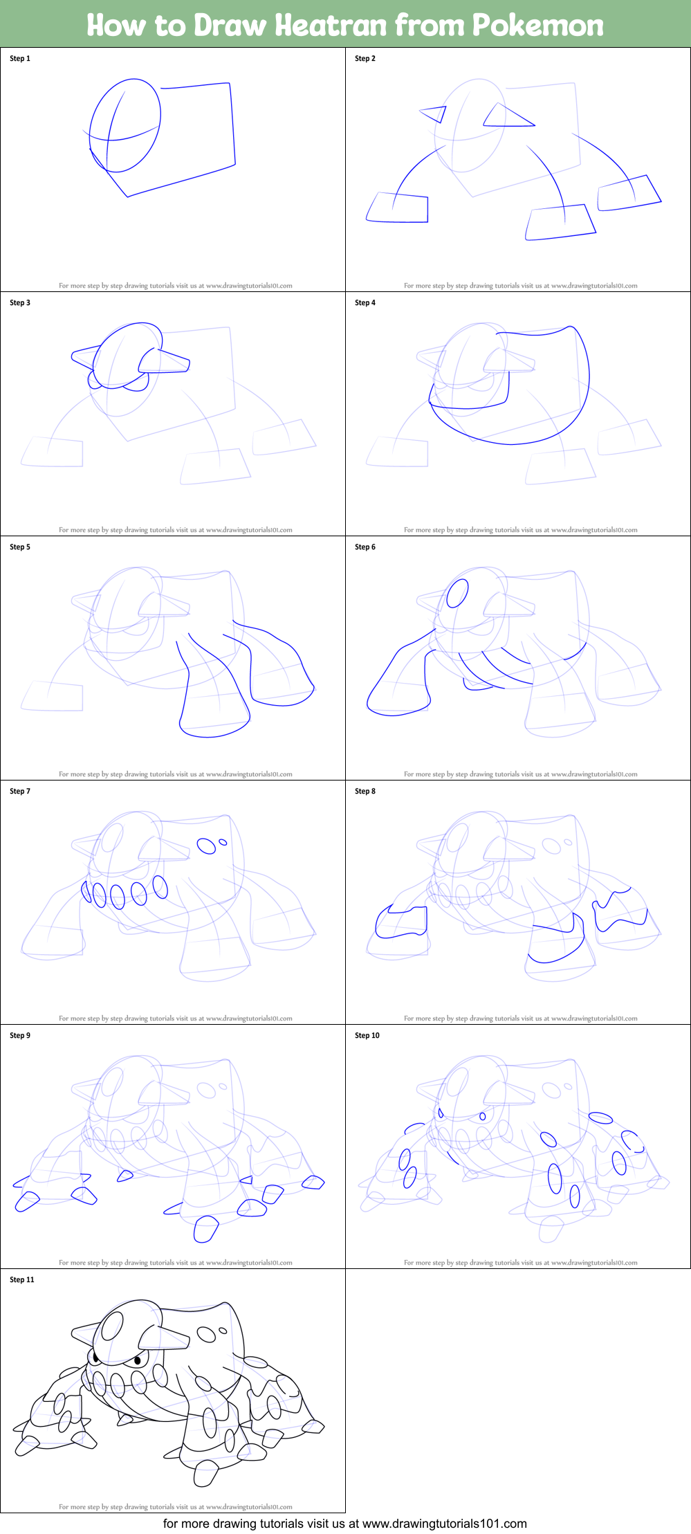 How to Draw Heatran from Pokemon Printable Step by Step