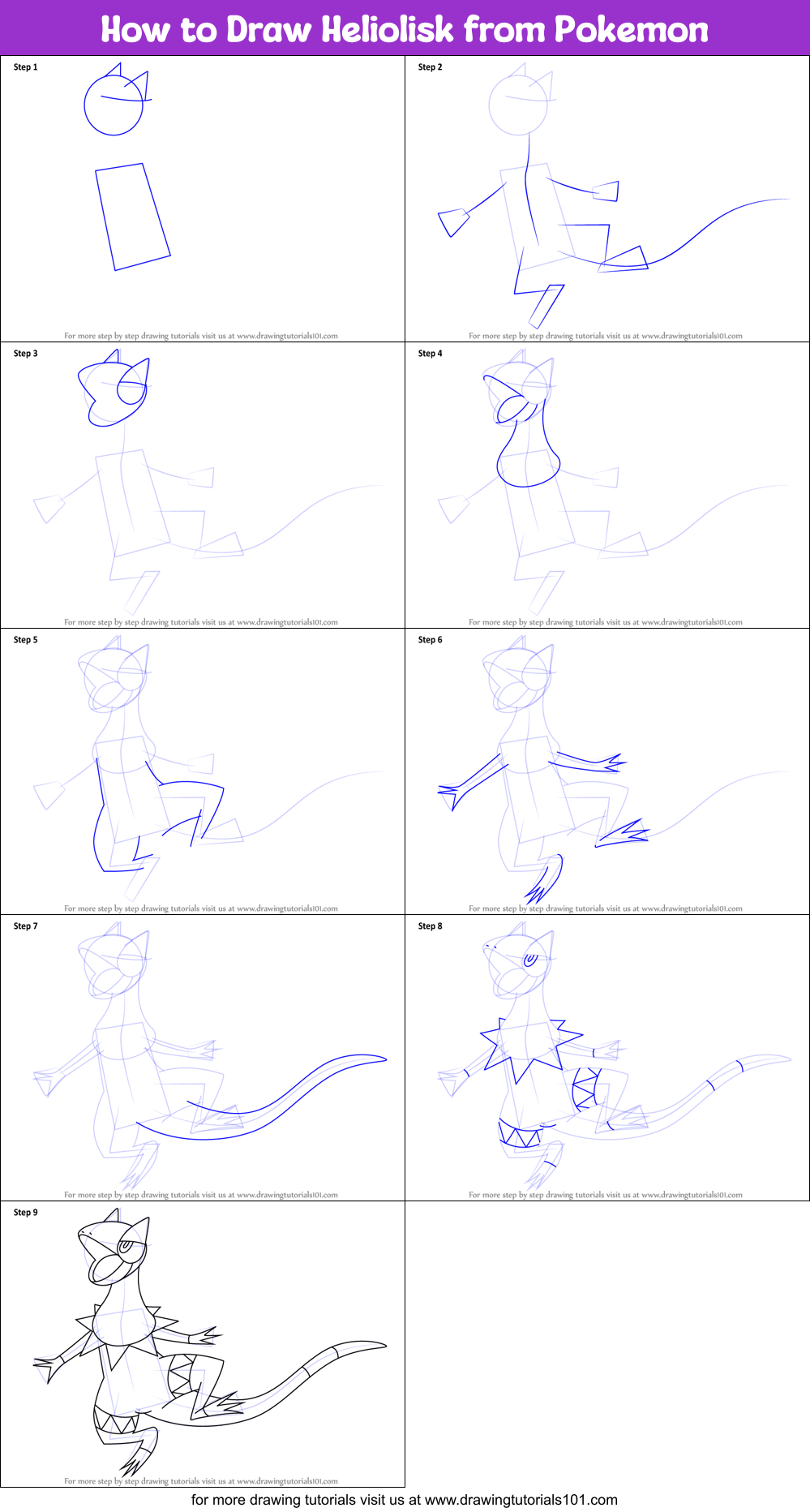 How to Draw Heliolisk from Pokemon Printable Step by Step