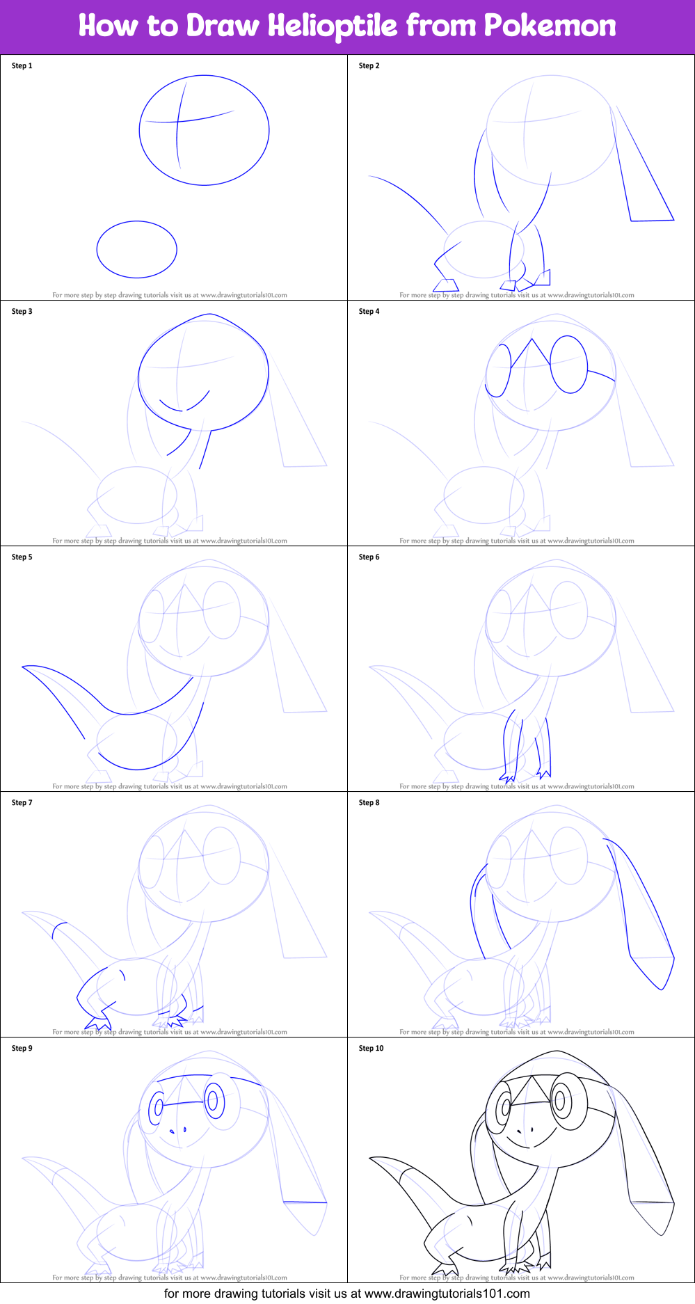 How to Draw Helioptile from Pokemon Printable Step by Step