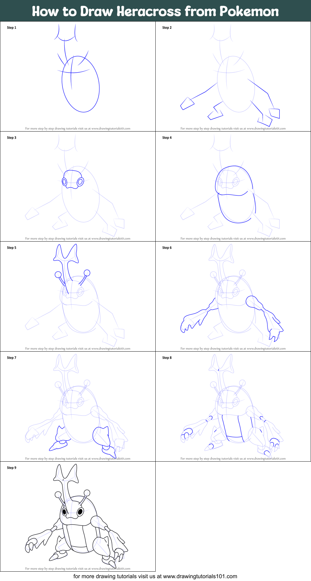How to Draw Heracross from Pokemon Printable Step by Step