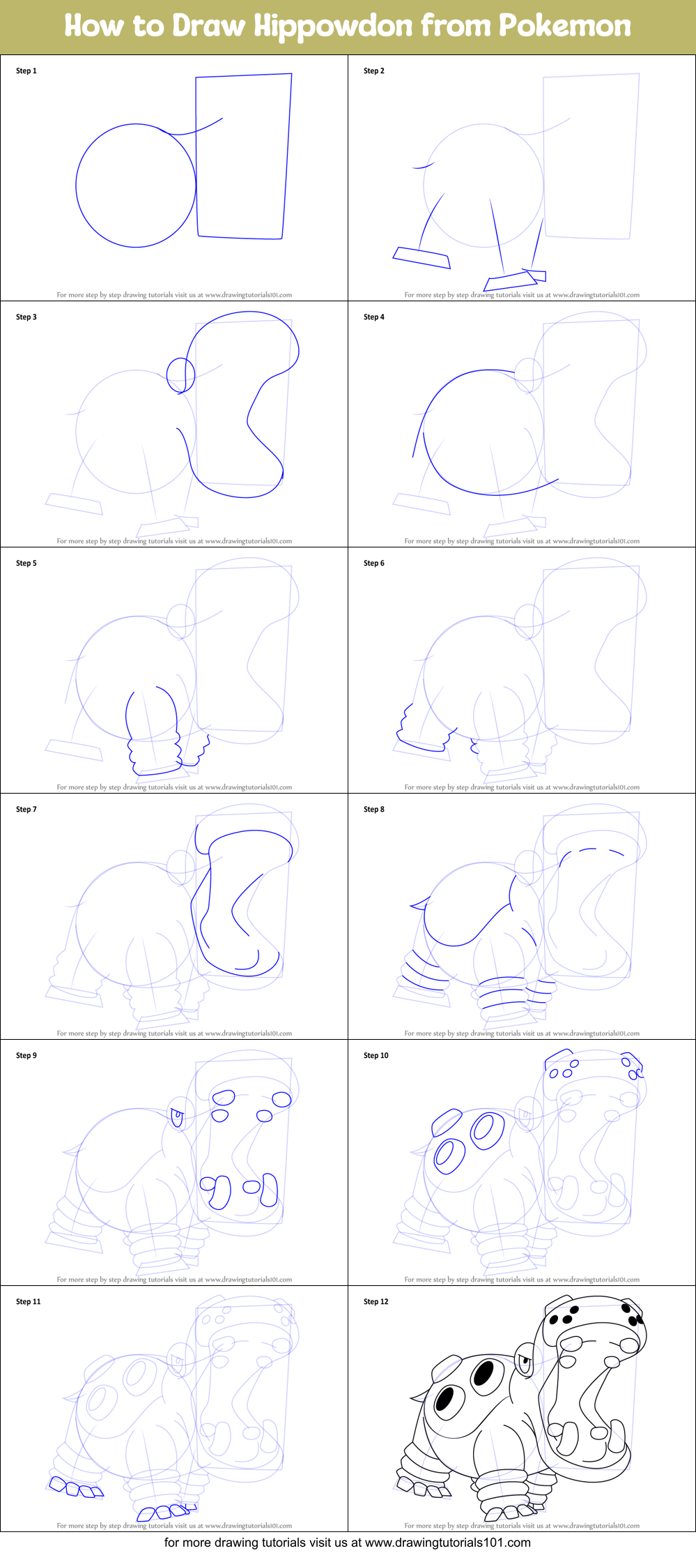 How to Draw Hippowdon from Pokemon Printable Step by Step