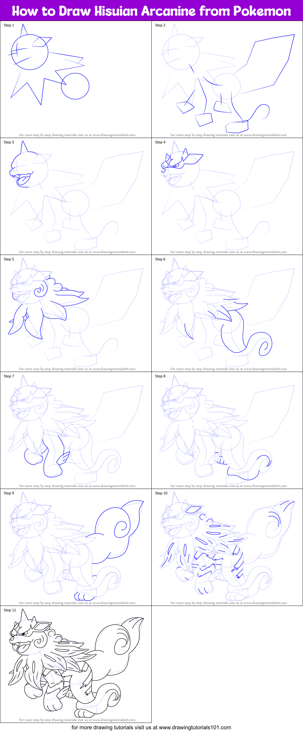 How to Draw Hisuian Arcanine from Pokemon Printable Step by Step