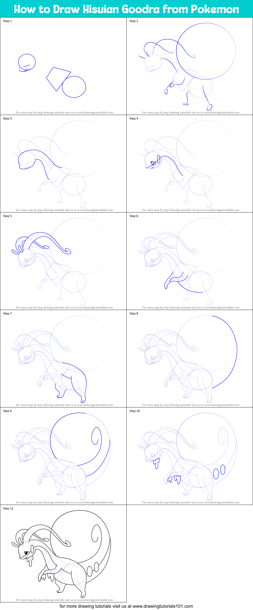 How to Draw Hisuian Goodra from Pokemon Printable Step by Step