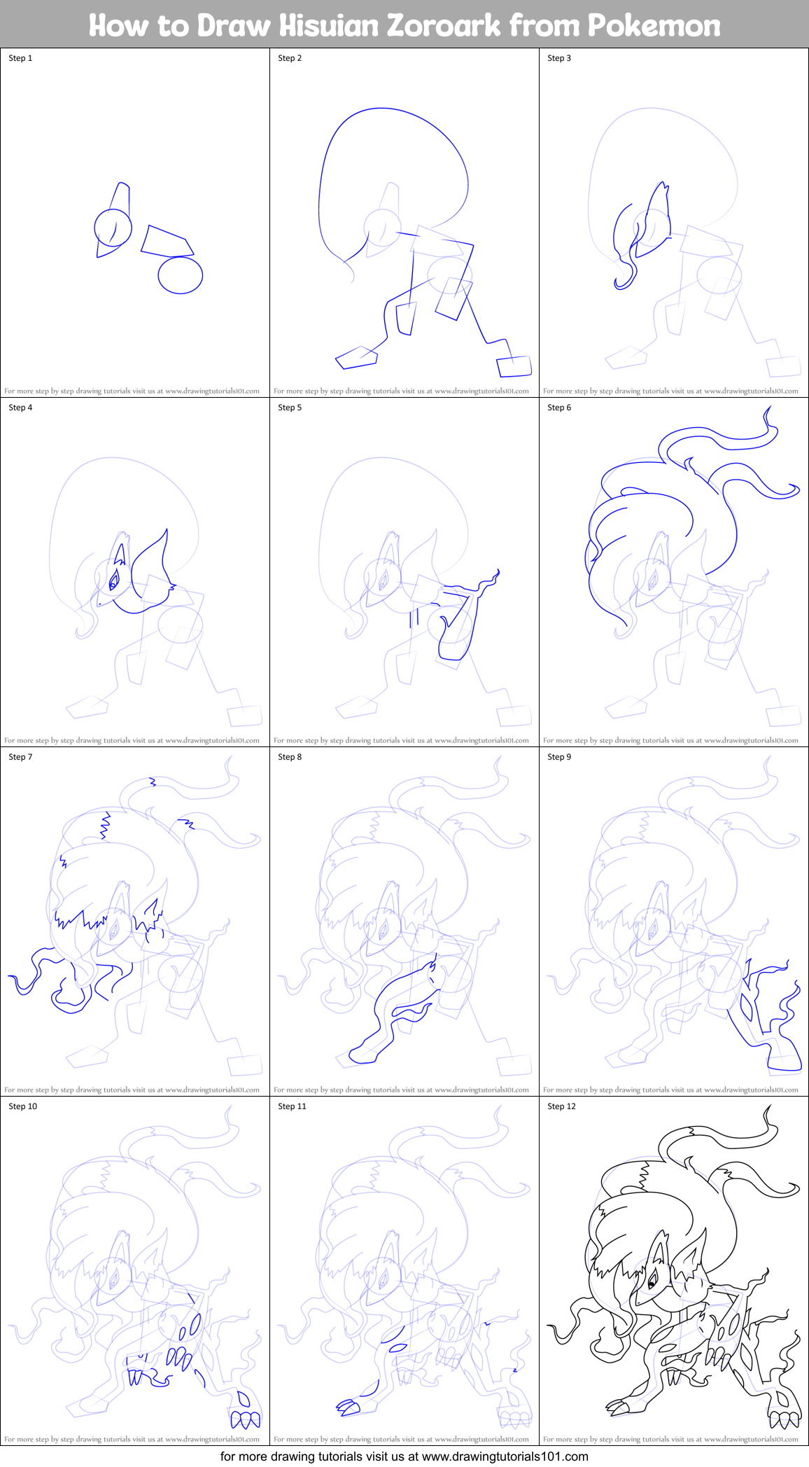 How to Draw Hisuian Zoroark from Pokemon Printable Step by Step